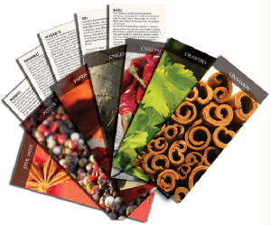 Spice cards, spice calendars and spice education for the gourmet looking to learn about spices and cooking with spices.